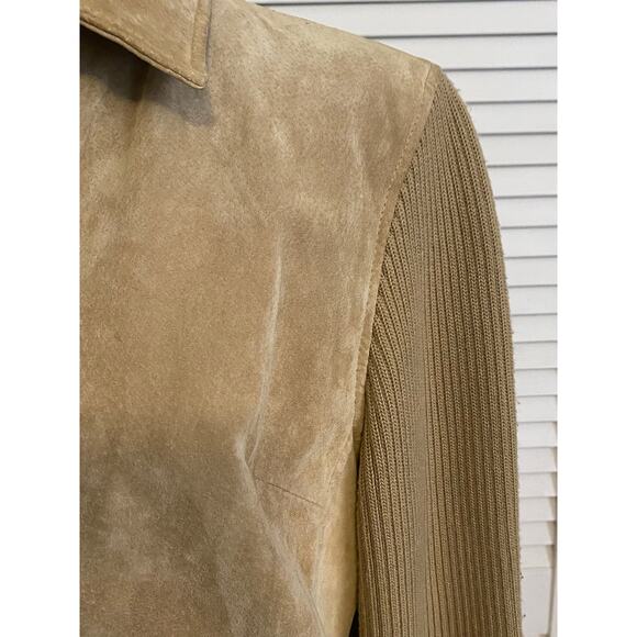 Vintage Suede jacket with Ribbed sweater‎ sleeves size Large Retro 80s - Picture 3 of 8
